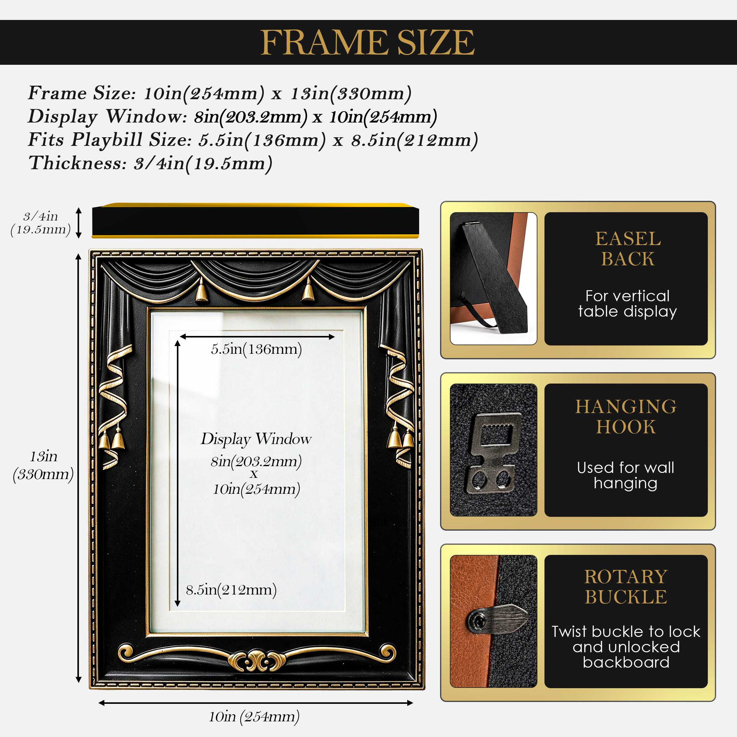Act 1 Frames, Playbill Frame, Theatre Curtain Design, 8.5x11 with Mat for Standard Playbills, Wall and Tabletop Display (Black)